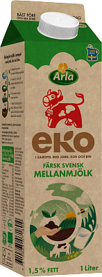 Arla Ko® Ekologisk Ekologisk färsk mellanmjölk 1,5% 1 l