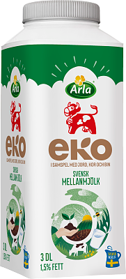 Arla Ko® Ekologisk Mellanmjölk 1,5% port 3 dl