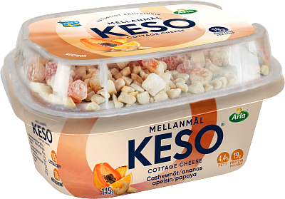 KESO® Cottage cheese mellanmål cashewnöt/ ananas/ apelsin/papaya 4,4% 145 g